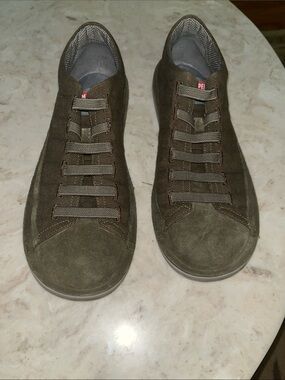 Camper Olive Green Suede & Canvas Slip-On Shoes